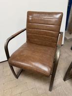 6 stoelen met bruin lederen bekleding en stalen frame €100, Huis en Inrichting, Stoelen, Ophalen, Gebruikt, Bruin, Metaal