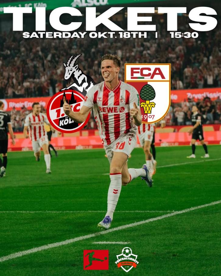 Tickets FC Koln - FC Augsburg, Tickets en Kaartjes, Sport | Voetbal, Twee personen, Oktober, Losse kaart, Buitenland