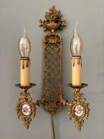 Brocante antiek Franse Wandlamp met roze roos en Bloemen, Ophalen of Verzenden, Gebruikt, Metaal