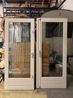 Hardhouten buitendeuren 211.8 hg x 88/91 cm br + thermopane, Ophalen, Gebruikt, 80 tot 100 cm, Buitendeur