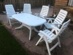Tuintafel met 5 witte hartman stoelen, Ophalen, Gebruikt, Rechthoekig, Kunststof