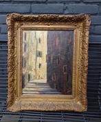 Oud Antiek schilderij Stadsgezicht Zonzijde Schaduw Olieverf, Ophalen