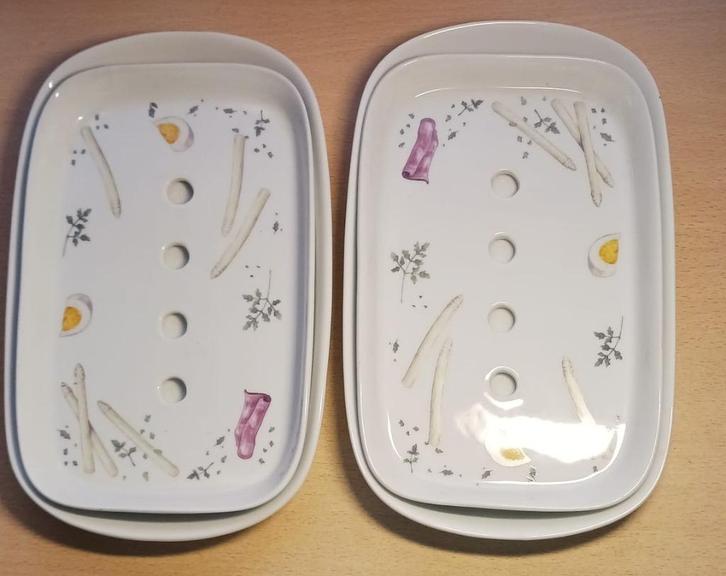 Aspergeborden met Treef van THEO, Huis en Inrichting, Keuken | Servies, Zo goed als nieuw, Bord(en), Overige stijlen, Porselein