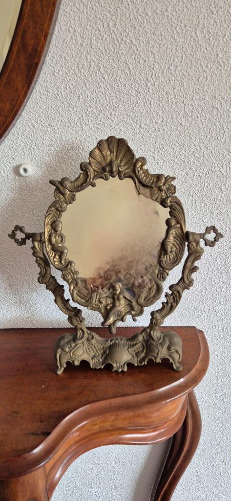 Romantische Brocante koperen spiegel  NIEUW, Antiek en Kunst, Antiek | Spiegels, Minder dan 50 cm, Minder dan 100 cm, Ovaal, Ophalen