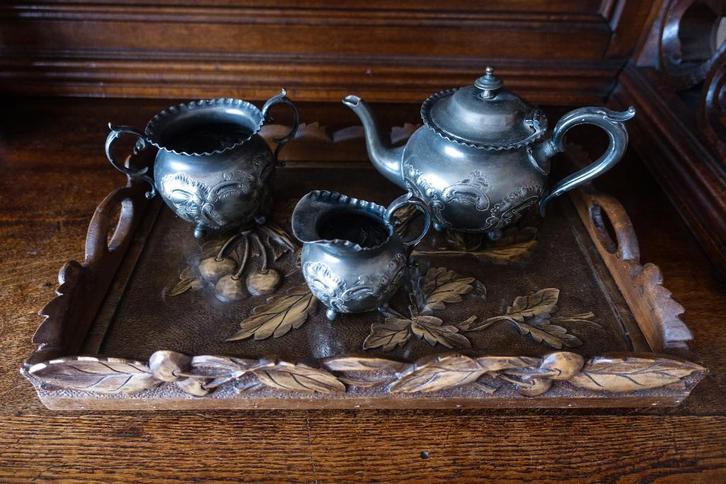 prachtig bewerkt Sheffield electroplate thee servies, Antiek en Kunst, Antiek | Tin, Ophalen of Verzenden