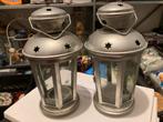 2 metalen windlichten kerst sterretjes lantaarns, Gebruikt, Ophalen of Verzenden, Metaal, Grijs