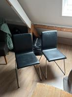 2x zwarte leren stoelen, Ophalen of Verzenden, Zo goed als nieuw