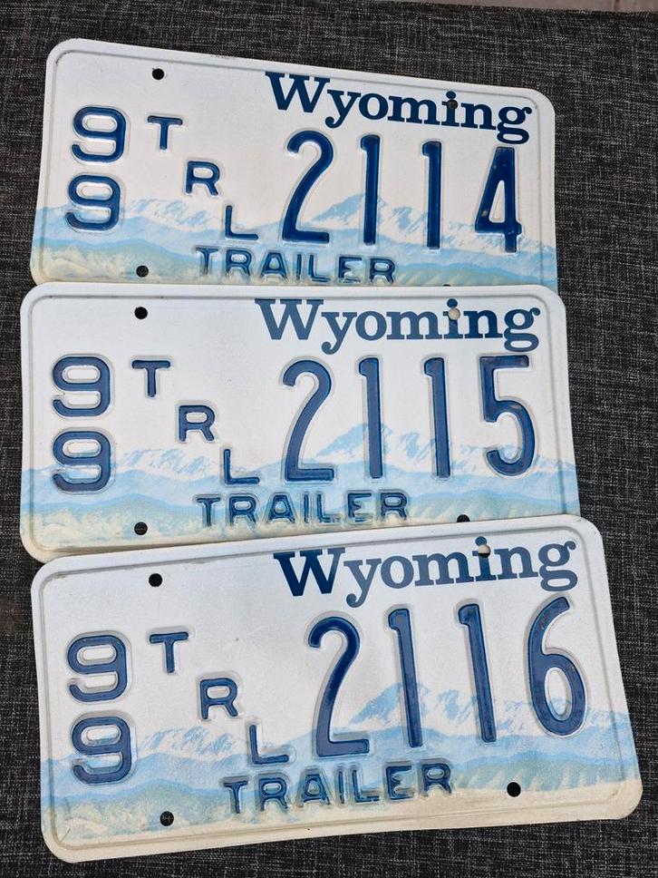 Kentekenplaat set Wyoming USA 3 nummerborden nummerplaten WY, Verzamelen, Automerken, Motoren en Formule 1, Zo goed als nieuw