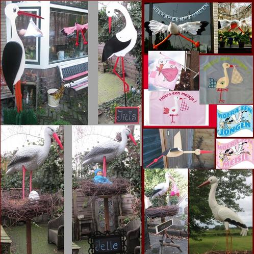 Te huur Ooievaars: 3D ooievaar, op nest, geboortebord, vlag, Hobby en Vrije tijd, Feestartikelen, Zo goed als nieuw, Overige typen