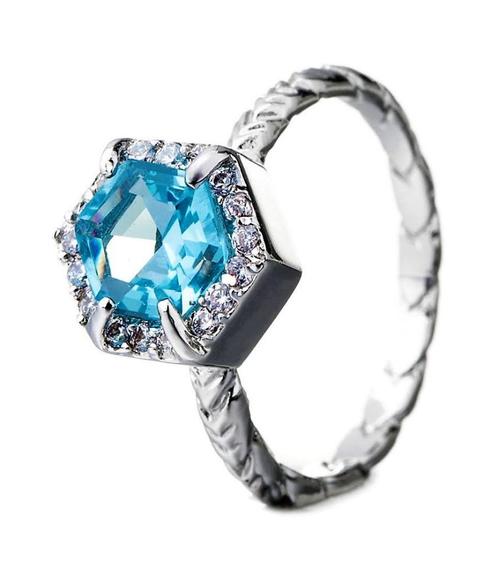 Otazu hexagon set Light Blue maat 53/17 MM, Sieraden, Tassen en Uiterlijk, Ringen, Nieuw, Dame, 17 tot 18, Blauw, Zilver, Met edelsteen