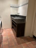 Badkamer meubel rustiek eiken met Belgisch hardsteen, Ophalen, Gebruikt, 50 tot 100 cm, Minder dan 100 cm