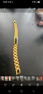 Stoere stalen armband met onyx, Sieraden, Tassen en Uiterlijk, Armbanden, Ophalen of Verzenden, Zo goed als nieuw, Goud, Staal