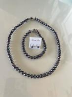 zoetwaterparels ketting, armband en oorbellen donker paars, Ophalen of Verzenden, Zo goed als nieuw, Paars