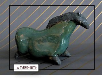 Groen geglazuurd keramieken paard – 22,5 cm lang  beschikbaar voor biedingen