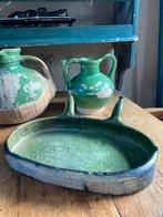 Antiek frans aardewerk schaal, groen glazuur, Ophalen of Verzenden