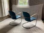 2 Originele Vintage Gispen 414 Mat Chroom Fauteuils Blauw, Ophalen, 75 tot 100 cm, Zo goed als nieuw, Metaal