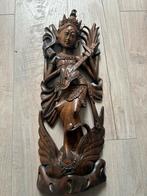 Houten Beeld Godin met Zwaan - Handgesneden Kunstwerk, Antiek en Kunst, Ophalen of Verzenden