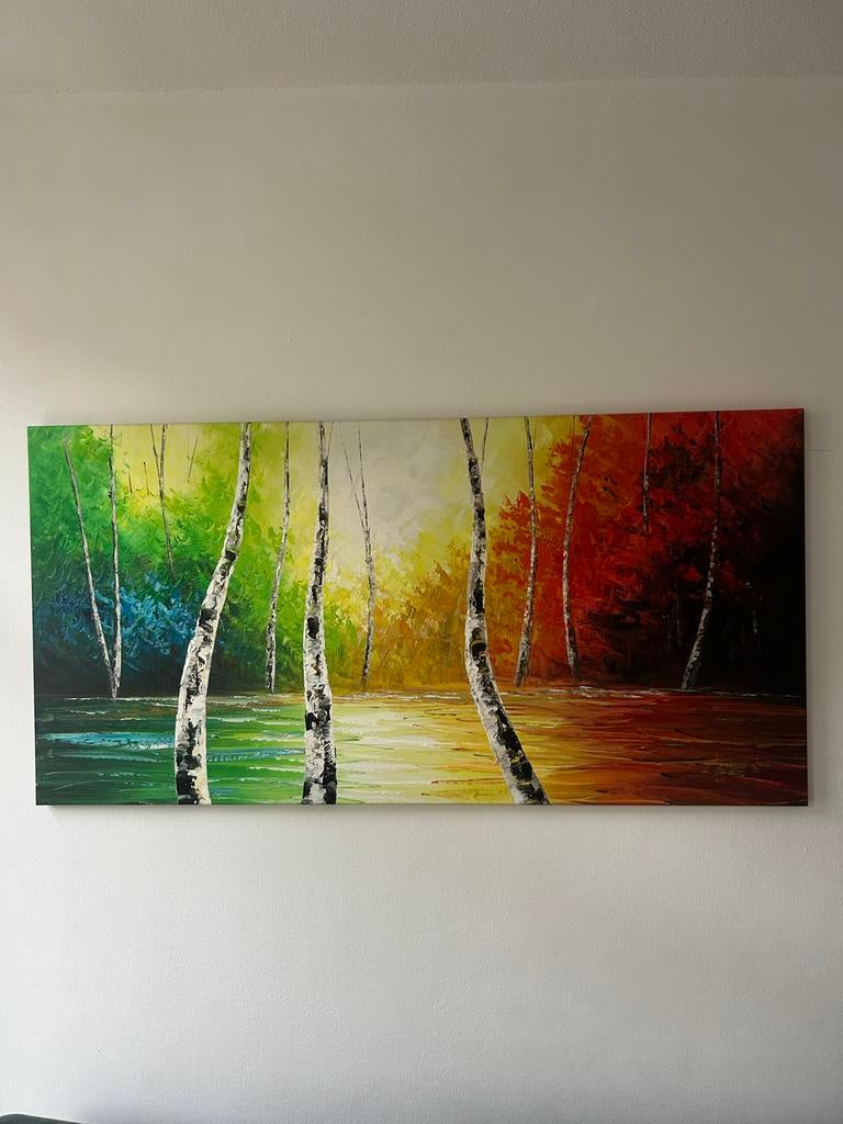 Kleurrijk schilderij met bomen, Antiek en Kunst, Ophalen of Verzenden