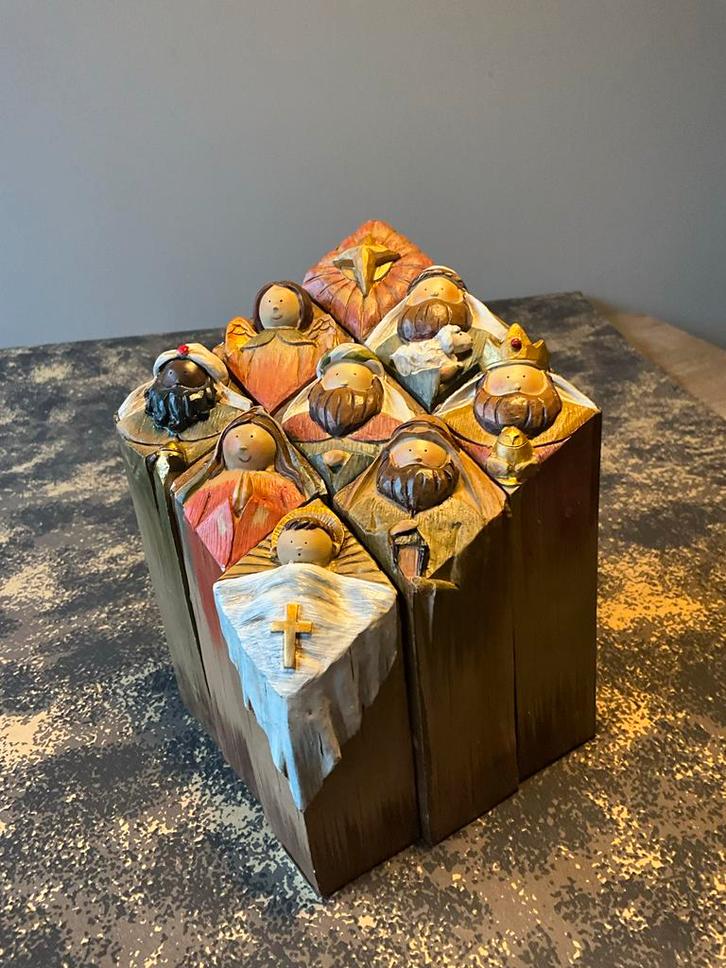 Houten Kerststal puzzel, Antiek en Kunst, Kunst | Beelden en Houtsnijwerken, Ophalen of Verzenden