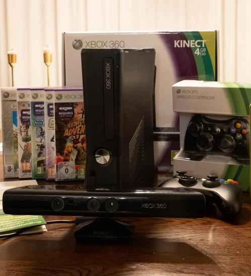 Microsoft Xbox 360 Slim 4GB + Kinect, Games, en meer, Spelcomputers en Games, Spelcomputers | Xbox 360, Zo goed als nieuw, 4 GB