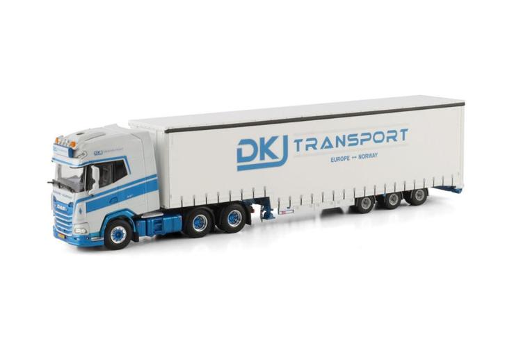 DKJ Transport; DAF XG+ 6X2 TAG AXLE SEMI WITH CURTAIN, Hobby en Vrije tijd, Modelauto's | 1:50, Nieuw, Bus of Vrachtwagen, Wsi