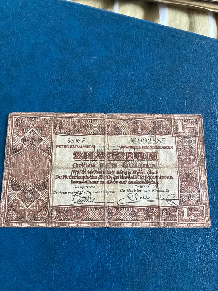 Zilverbon 1 Gulden - Wilhelmina 1938 serie F, Postzegels en Munten, Munten | Nederland, Losse munt, 1 gulden, Koningin Wilhelmina