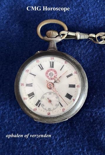 Zilver 800 CMG Horoscope Zakhorloge met Zilveren Ketting beschikbaar voor biedingen