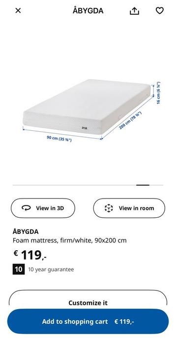 IKEA ABYGDA mattress single beschikbaar voor biedingen