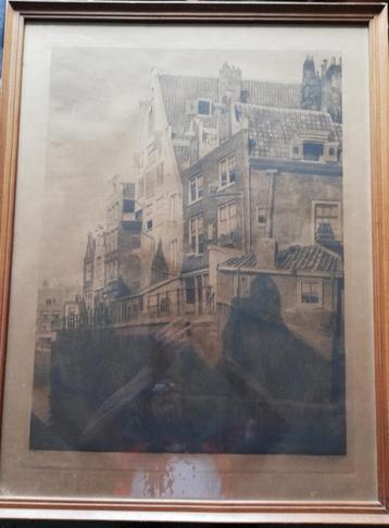 Amsterdams grachtenpand. D. Harting (1884-1970). 58/75 cm.  beschikbaar voor biedingen