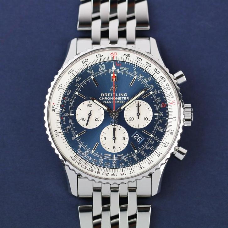 Breitling Navitimer B01 blauw 46 (Zeer goed/ 2021), Sieraden, Tassen en Uiterlijk, Horloges | Heren, Zo goed als nieuw, Polshorloge