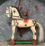 Brocante oud houten paardje op wieltjes, Antiek en Kunst, Curiosa en Brocante, Ophalen of Verzenden