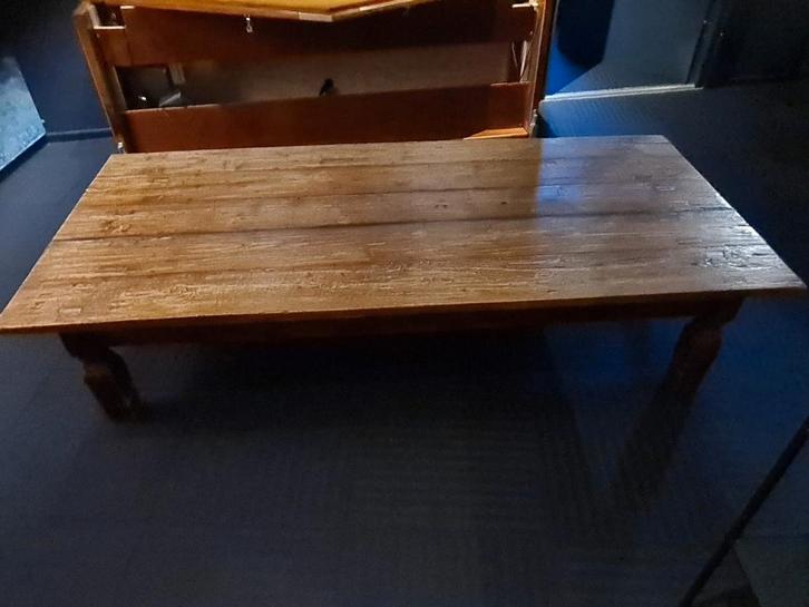 Grote lage salontafel van massief teakhout – 200 x 90 cm, Huis en Inrichting, Tafels | Salontafels, Gebruikt, Minder dan 50 cm