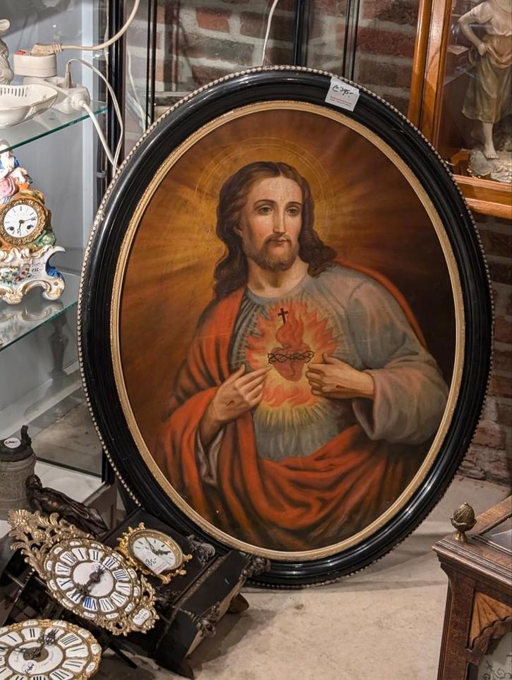 Antiek schilderij Jezus 100 cm hoog. €395., Antiek en Kunst, Antiek | Religie, Ophalen