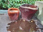 2 Bruine Bloempotten voor Buiten, Tuin en Terras, Tuin, Vierkant, Zo goed als nieuw, Minder dan 40 cm