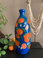 Handbeschilderde Vaas Royal Blue Orange ByJ&S SALE🍊 €104,95, Overige kleuren, Nieuw, Ophalen of Verzenden, Glas
