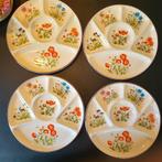 4 Stuks wild flowers wildflower fondue borden. Vintage, Ophalen of Verzenden
