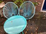 Tuinstoelen draad stoelen met tafel aqua blauw turqoise, Ophalen, Zo goed als nieuw, Kunststof