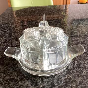 Zout, peper, mosterd set, glas, art deco, vintage beschikbaar voor biedingen