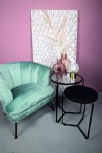 NIEUWE set van 2 BIJZETTAFELS zwart met GLAZEN en ROTAN BLAD, 45 tot 60 cm, Minder dan 55 cm, Metaal of Aluminium, Pietseweg 13A Oud Gastel