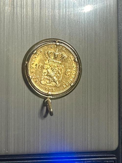 Gouden tientje Willem III 1875 met hanger – 9 gram totaal, Postzegels en Munten, Munten | Europa | Euromunten, Overige waardes