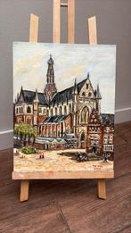 Olieverf schilderij Grote kerk Haarlem 24x30cm, Antiek en Kunst, Kunst | Schilderijen | Klassiek, Ophalen
