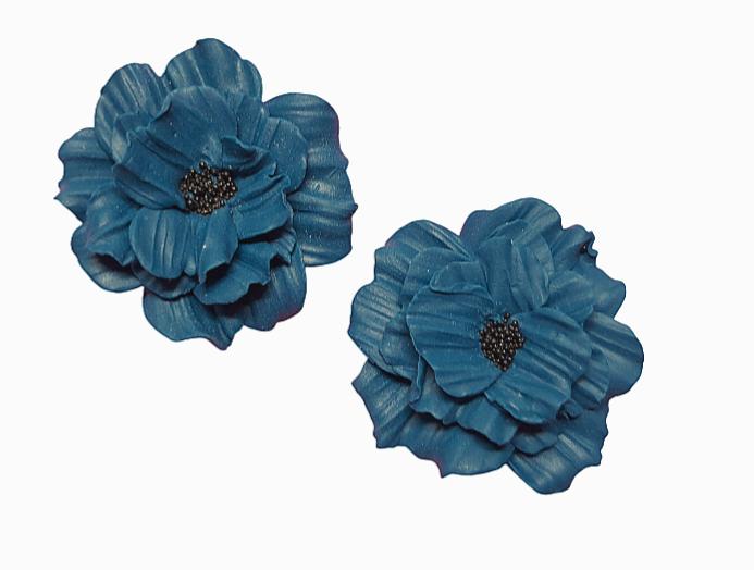 BLOEM oorbellen DONKER PETROL zwarte kaviar beads bloemhart, Overige materialen, Overige kleuren, Nieuw, Eveline@pimpschuur.nl