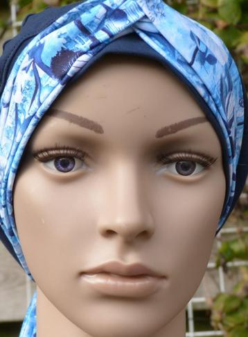 Chemo/haarverlies tricot muts met sjaal no 55 C Donkerblauw.