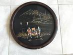 Antiek Chinees houten paneel, beschilderd, Ø30cm, Ophalen of Verzenden