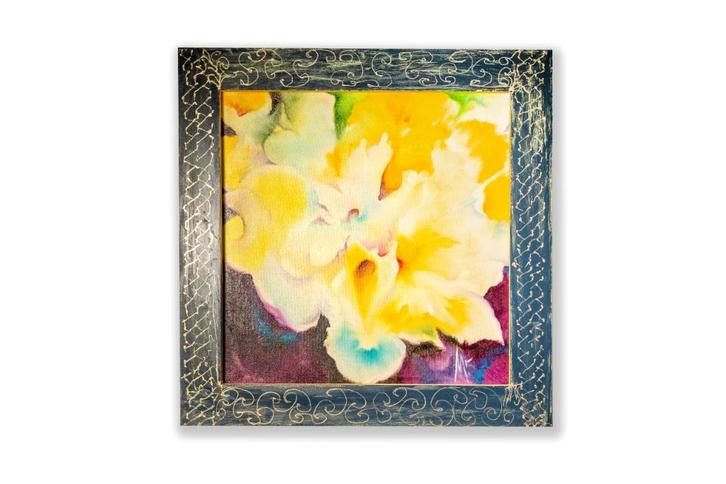 Mooi schilderij van gele bloem in kwaliteitslijst 60x60, Antiek en Kunst, Kunst | Schilderijen | Klassiek, Ophalen