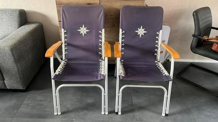 Bootstoelen tuinstoelen opklapbaar blauw houten leuning, Tuin en Terras, Tuinstoelen, Zo goed als nieuw, Aluminium, Inklapbaar