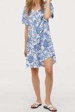 H&M delfts blauw viscose bloemenjurk jurk met V-hals maat 34, H&M, Blauw, Nieuw, Ophalen of Verzenden