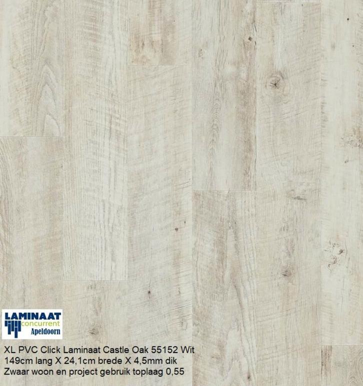 Pvc Click Laminaat Wit Castle Oak 55152 | toplaag 0,55, Huis en Inrichting, Stoffering | Vloerbedekking, Nieuw, Laminaat, Wit