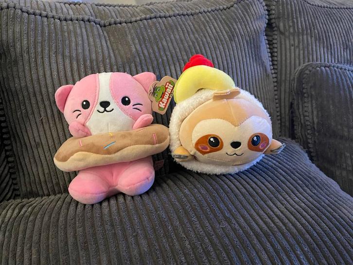 Kawaii Kuties Knuffels: Luiaard Sushi & Kat Donut, Kinderen en Baby's, Speelgoed | Knuffels en Pluche, Zo goed als nieuw, Overige typen