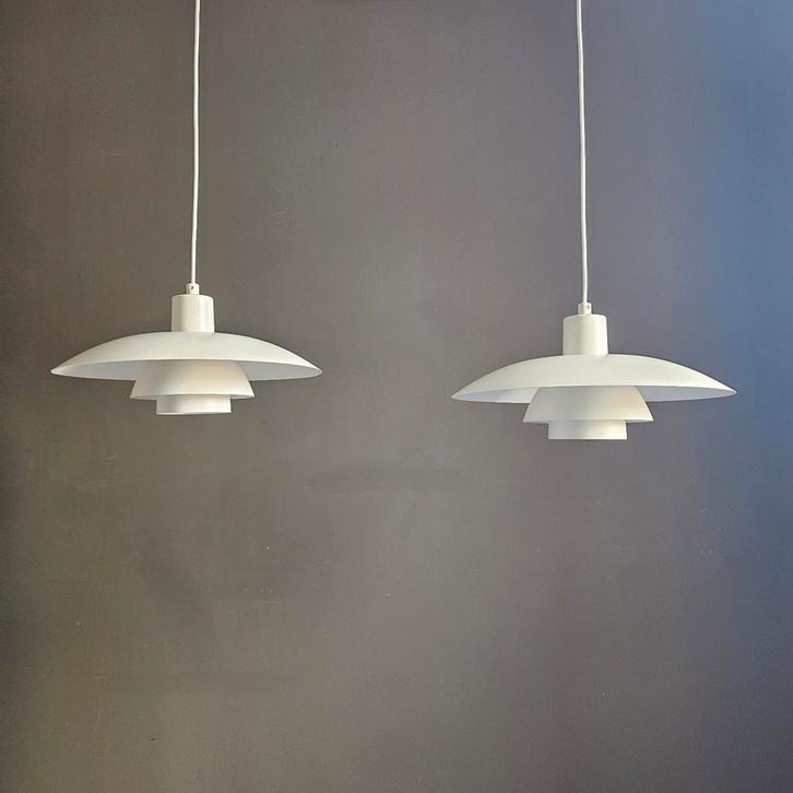 Set Vintage PH 4/3 Hanglampen Louis Poulsen Deens design wit, Huis en Inrichting, Lampen | Hanglampen, Zo goed als nieuw, Minder dan 50 cm